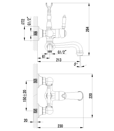 LM4812B Вилла Смеситель для ванны с коротким изливом, бронза (к/к 4)