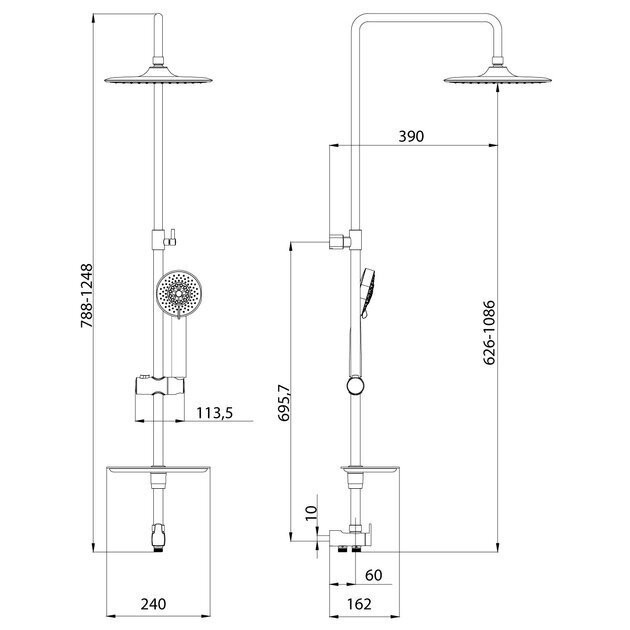 LM8803C душевой гарнитур без смесителя с верх душ лейкойТропический дождь250мм (к/к 4)