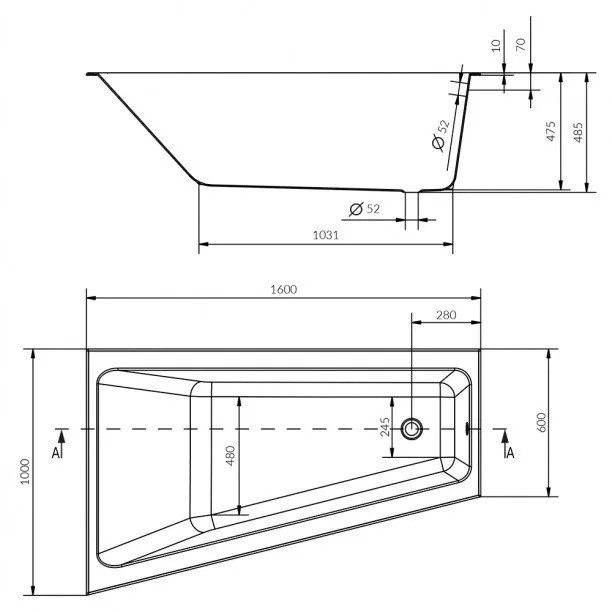 Ванна асимметричная CREA 160x100 левая белый