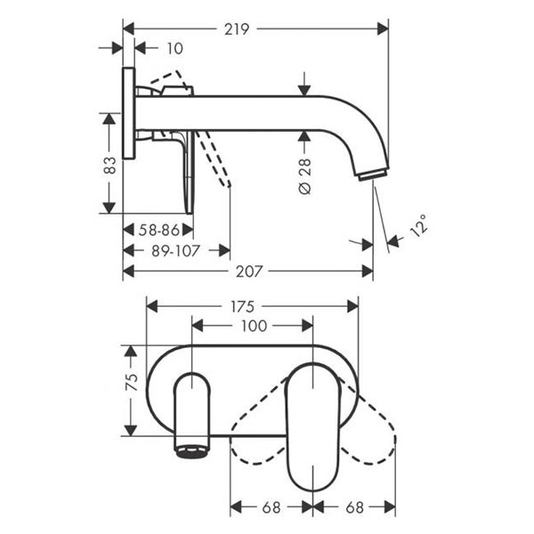 Смеситель для раковины, настенный, черный Hansgrohe Vernis Shape 71578670