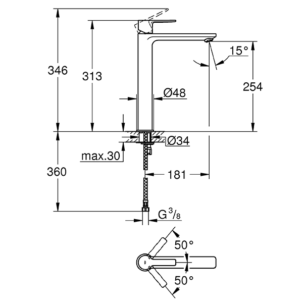 Смеситель для свободностоящей раковины GROHE Lineare New, хром 23405001