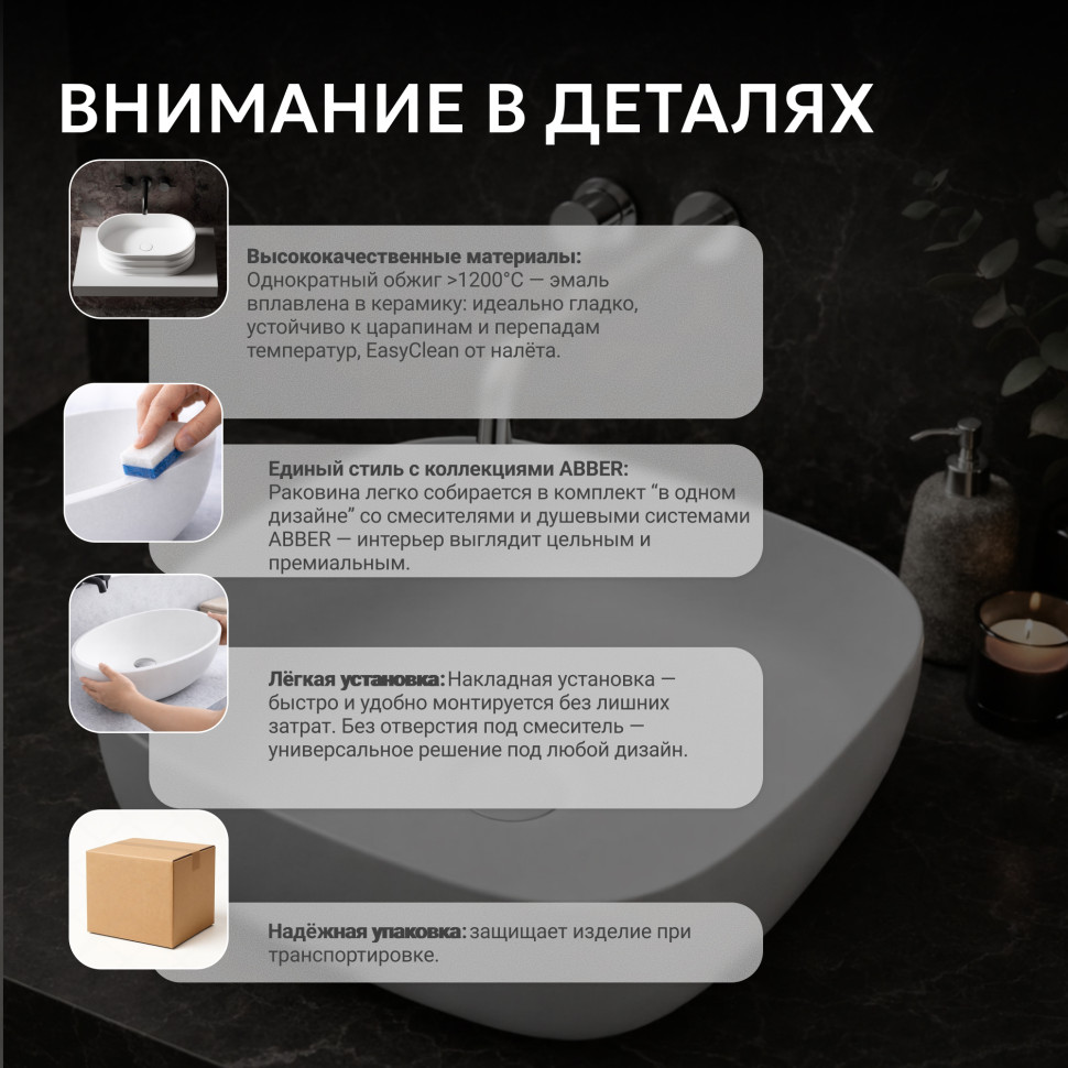 Раковина накладная ABBER Rechteck AC2217MW белая матовая