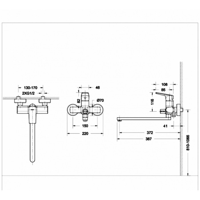 СМЕСИТЕЛЬ ДЛЯ ВАННЫ С ДЛИННЫМ ИЗЛИВОМ BRAVAT REAL F6121179CP-01L