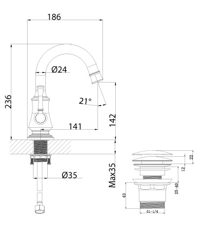 Смеситель для умывальника с поворотным изливом LEMARK PERETTO  -  LM6307RB