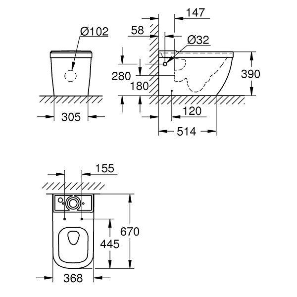 Унитаз напольный, безободковый, альпин-белый Grohe Euro Ceramic 39338000