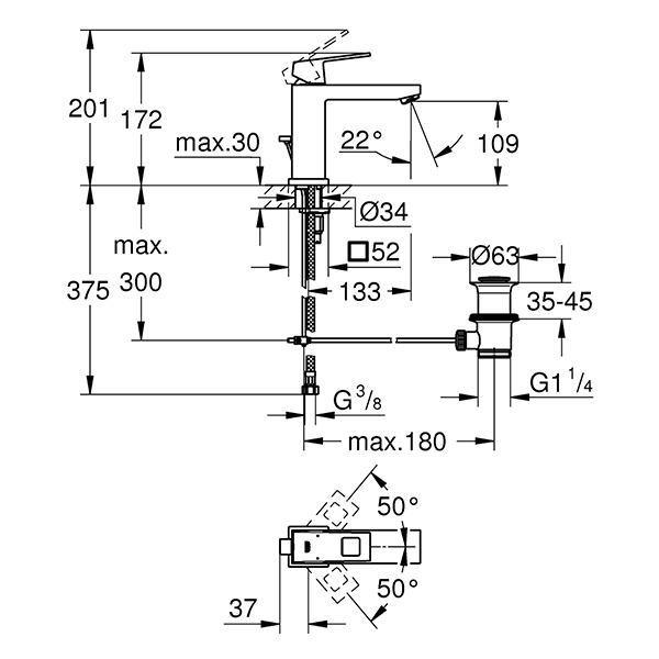 Смеситель для раковины стандартный GROHE EuroCube 23445000