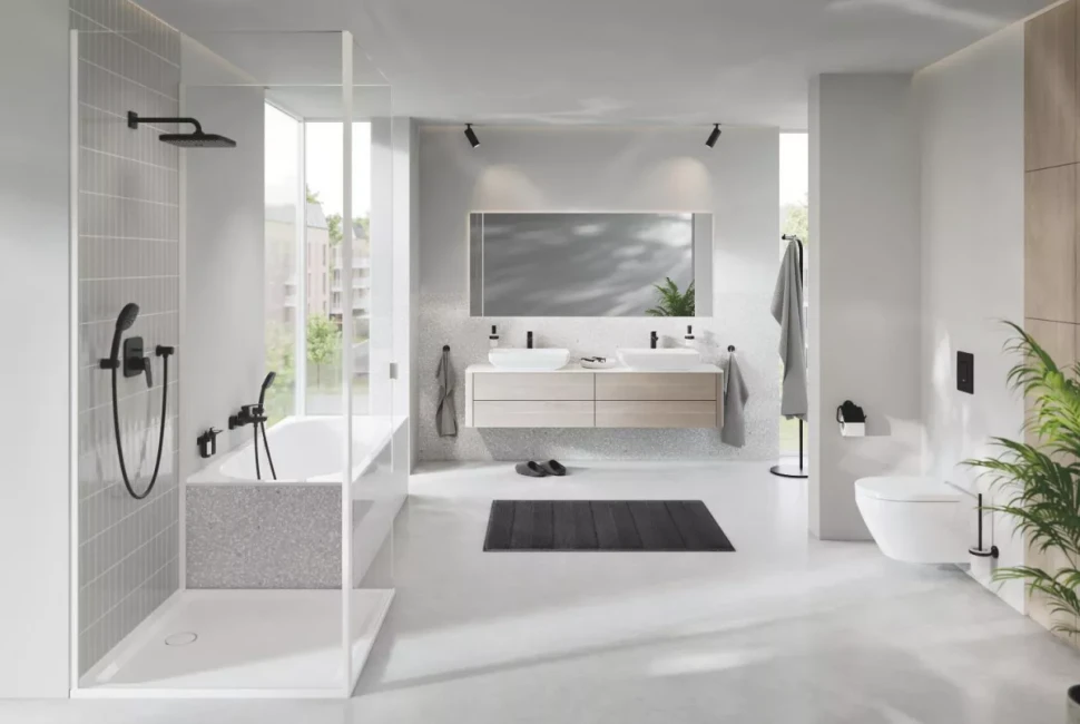 Верхний душ GROHE Tempesta 250 Cube с душевым кронштейном 380 мм, 1 режим струи, матовый черный (266872430)