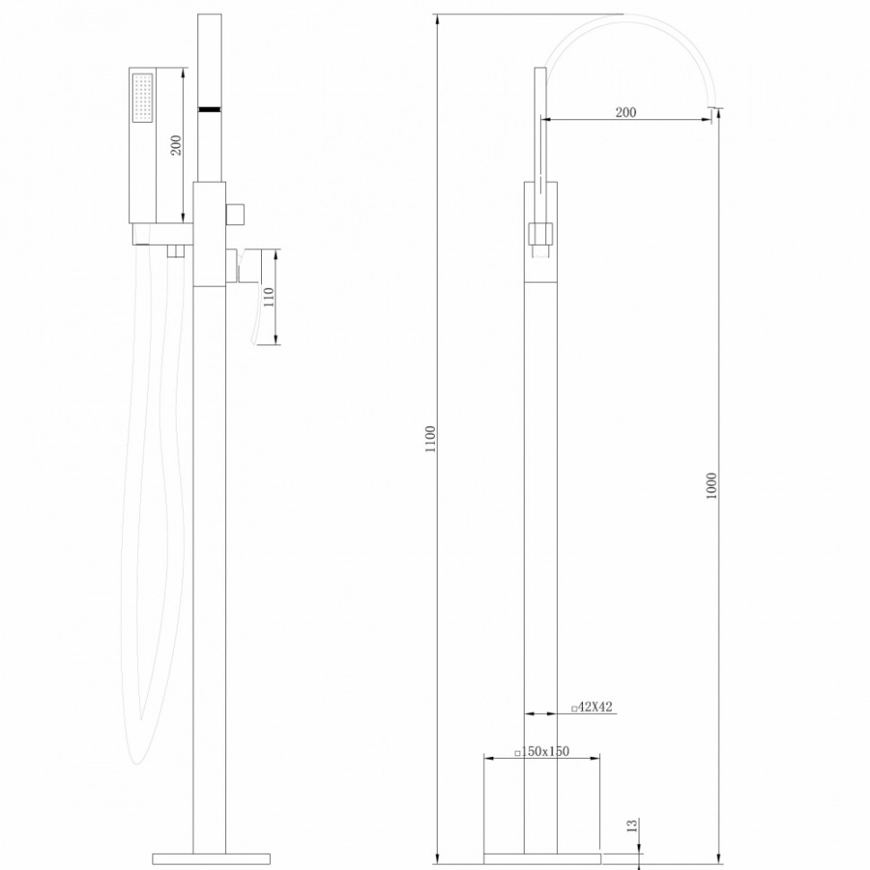 Смеситель ABBER Wasserfall AF8615SP напольный для ванны с душем, сатин