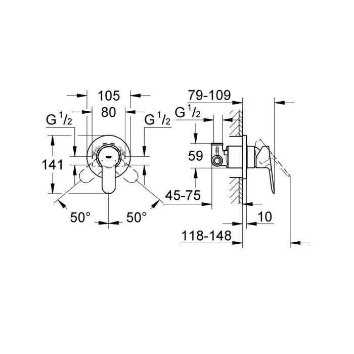 Смеситель для душа со встраиваемым механизмом, хром Grohe BauEdge 29040000