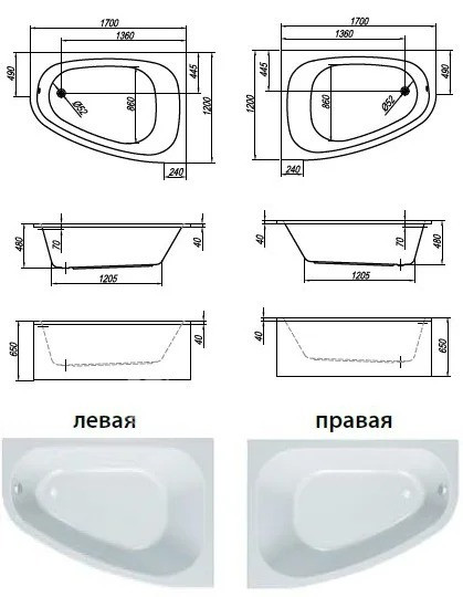 Ванна акриловая ассим. правая Kolpa San CHAD 170-D, BASIS раз без (в комплекте с каркасом, С/П)
