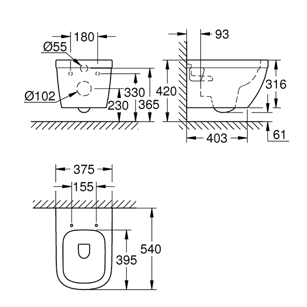 Унитаз подвесной, безободковый, альпин-белый Grohe Euro Ceramic 39538000