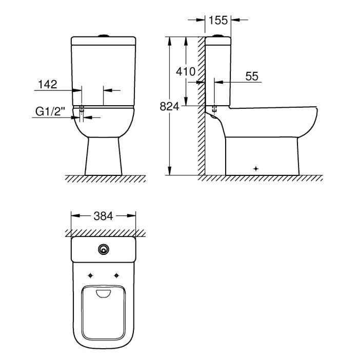 Смывной бачок внешнего монтажа GROHE Bau Edge подвод снизу, альпин-белый (39861000)