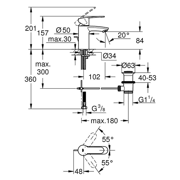 Смеситель для раковины с донным клапаном, размер S, хром Grohe Eurostyle Cosmopolitan 33552002