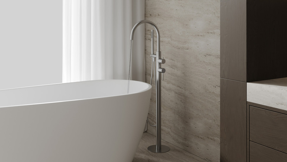Смеситель ABBER Wasser Kreis 316 AF8115BST напольный для ванны, брашированная сталь