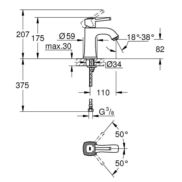 Смеситель для раковины, размер M, хром Grohe Grandera 23310000