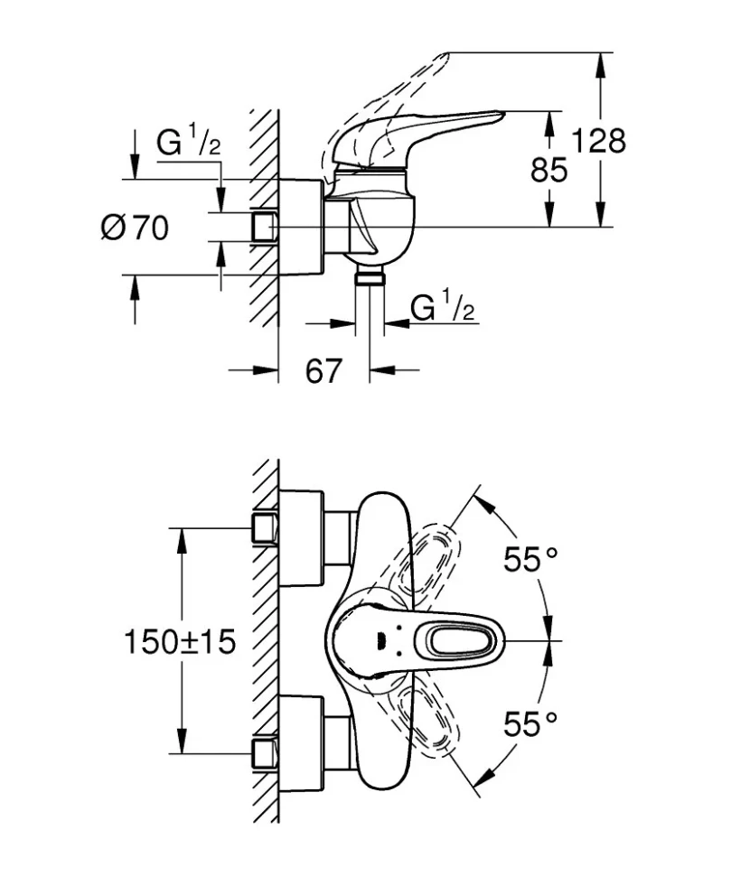 Смеситель для душа, наружный, хром Grohe Eurostyle 33590003