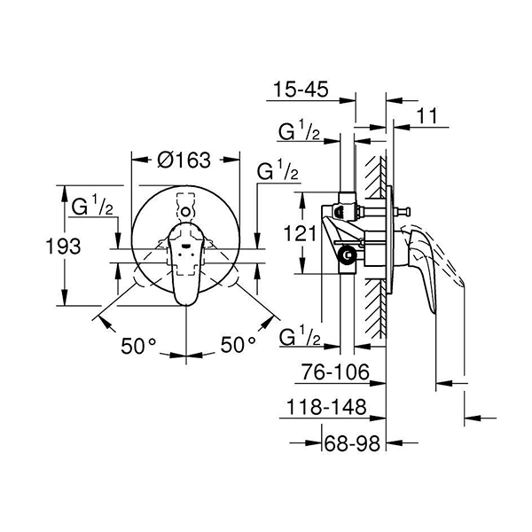 Cмеситель для ванны со встраиваемым механизмом, хром Grohe Eurostyle 23730003