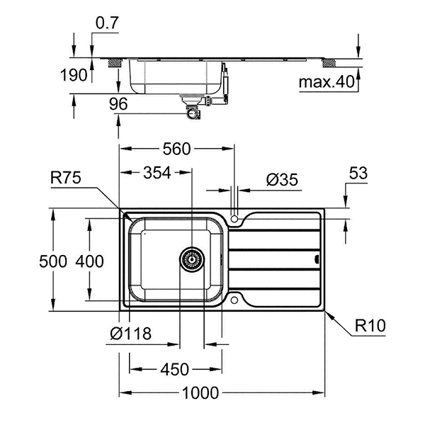 Мойка K500, оборачиваемая, 1000х500, с крылом, нержавеющая сталь Grohe 31563SD1