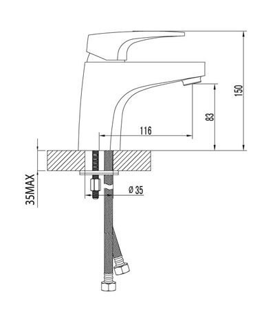 LM4306C Шифт Смеситель для умывальника монолитный, хром (к/к 8)