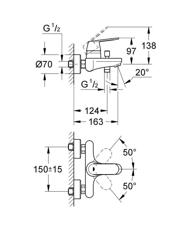 Смеситель однорычажный GROHE Eurosmart Cosmopolitan для ванны 32831000