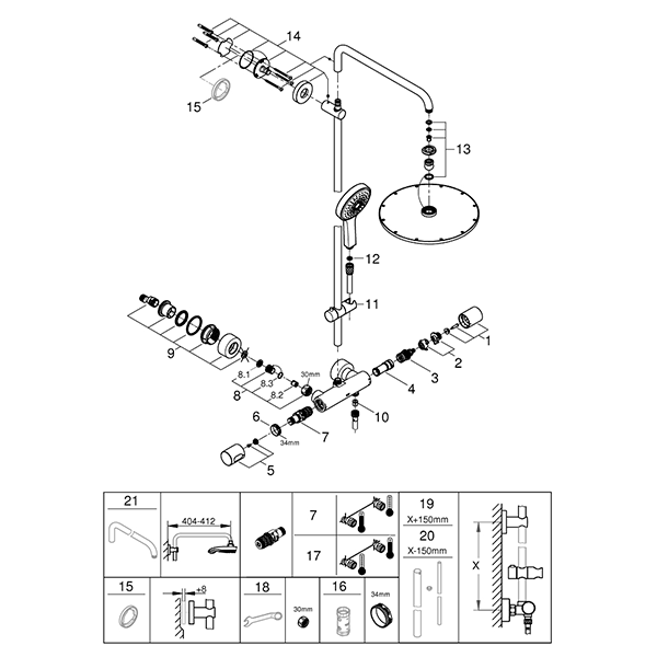 Душевая система с термостатом для душа, хром Grohe Rainshower Cosmo 310 27968000