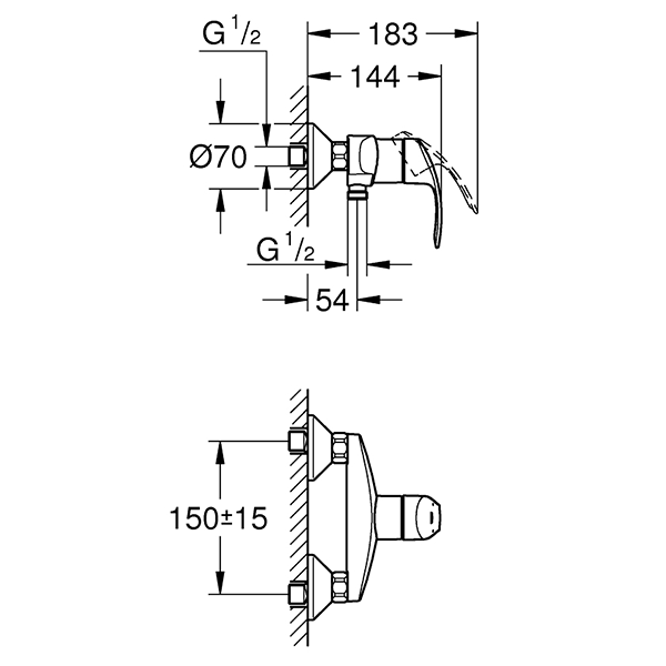 Смеситель для душа, наружный, хром Grohe Eurosmart 33555002