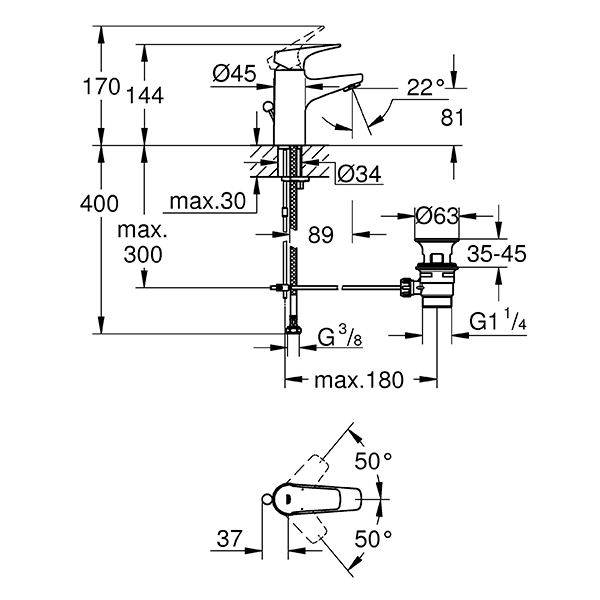 Смеситель для раковины с донным клапаном GROHE BauFlow 23751000