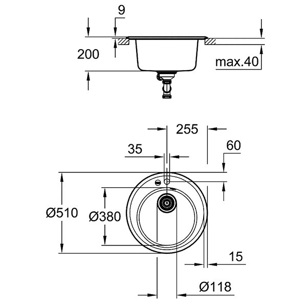 Мойка K200, композитная, с 1 чашей, 510 серый гранит GROHE 31656AT0