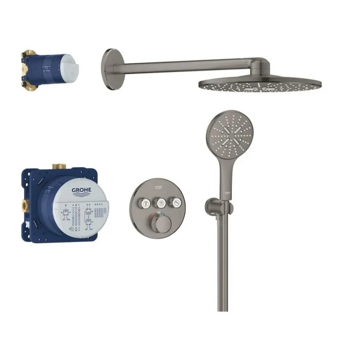 Набор для комплектации душа GROHE Grohtherm SmartControl: встраиваемый термостат, SmartBox, верхний душ, ручной душ, ограничитель расхода, темный граф