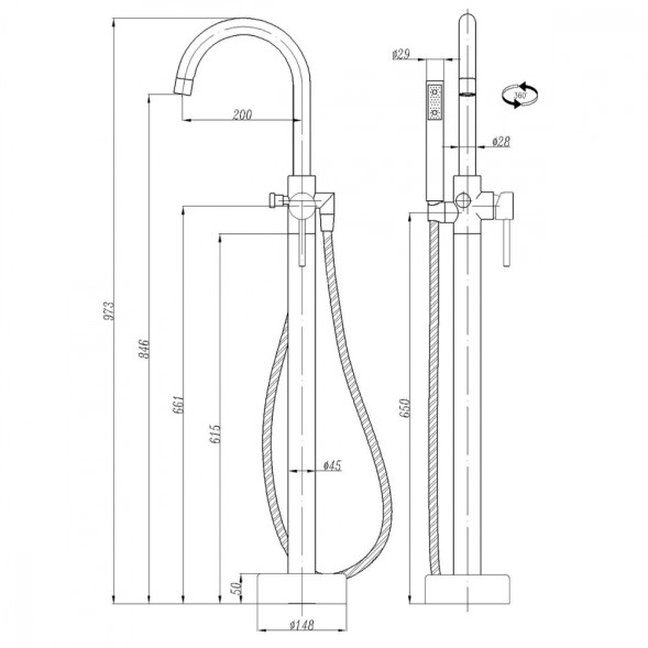 Смеситель ABBER Wasser Kreis AF8116B напольный, черный матовый