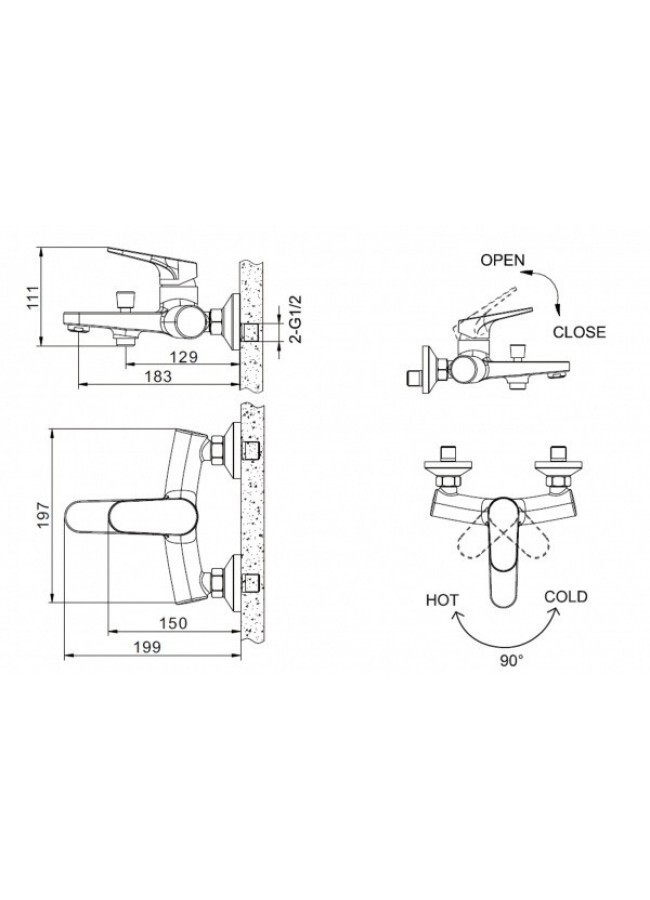 F6191238CP-01-RUS BRAVAT ELER Смеситель для ванны с коротким изливом (к/к 8)