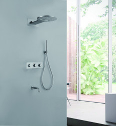 Душевая система ABBER Wasser Kreis AF8150SP скрытого монтажа с изливом, термостат, сатин