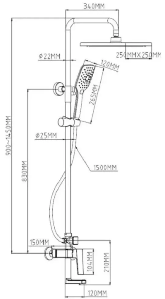 Душевая система со смесителем для ванны, хром ESKO Berlin ST250BR