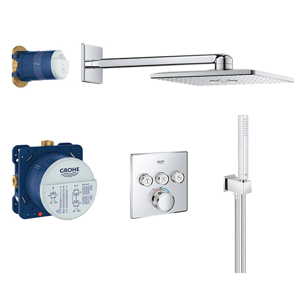 Душевая система с встроенным термостатом GROHE RainShower Smartactive Cube 34706000