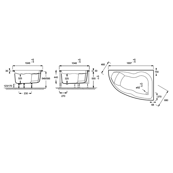 Ванна ассиметричная 170х105 правая, акрил Jacob Delafon Micromega Duo E60220RU-00