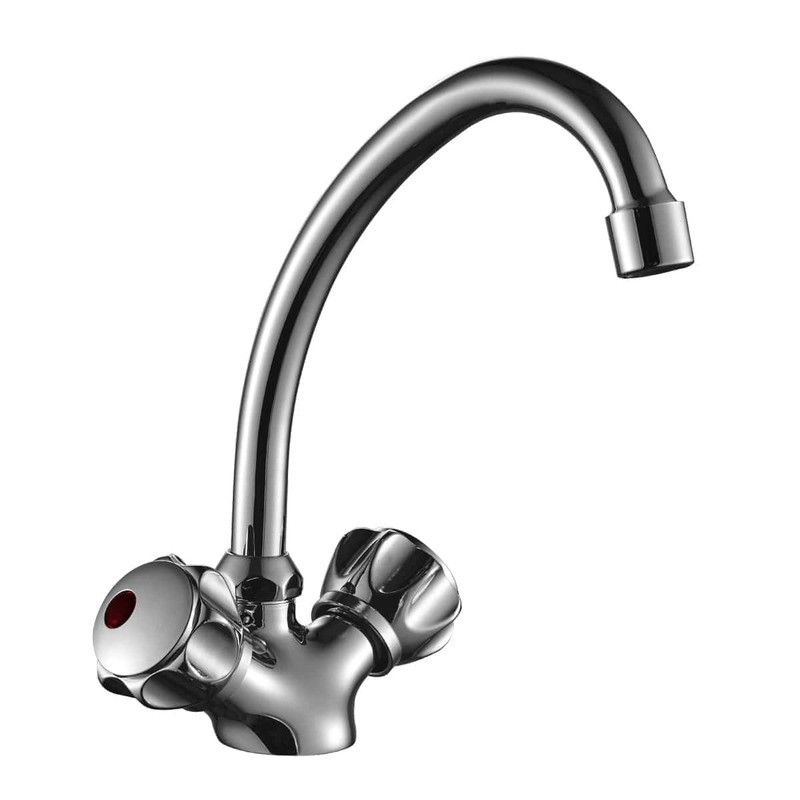 DR45028R Смеситель двуручный для кухни с повортным изливом, хром