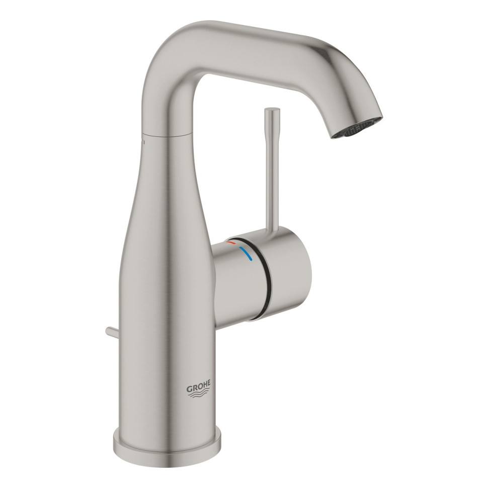 Смеситель однорычажный для раковины GROHE Essence размер M, рычажный донный клапан, цвет Суперсталь, (24173DC1)