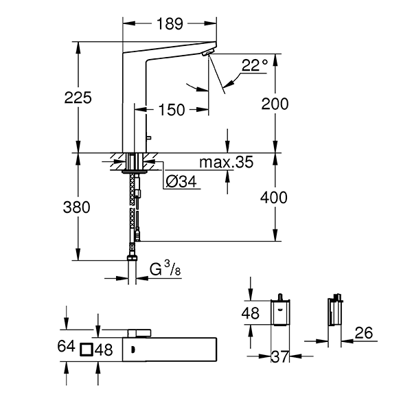 Смеситель для раковины, сенсорный, размер L, хром Grohe Eurocube E 36441000