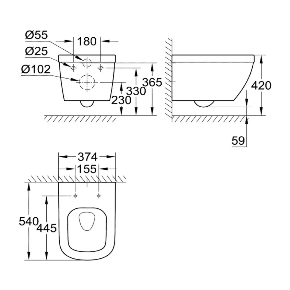 Комплект 4в1: Инсталляция 38772001, унитаз с крышкой-сиденьем GROHE Euro Ceramic 39554000/38772001