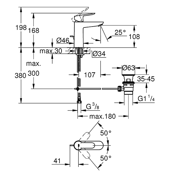 Смеситель для раковины с донным клапаном GROHE BauEdge 23758000