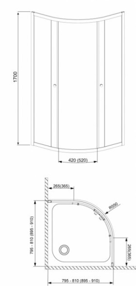 Душевая кабина 800х1700, полукруглая, прозрачное стекло, хром Radaway CLASSIC A 30011-01-01