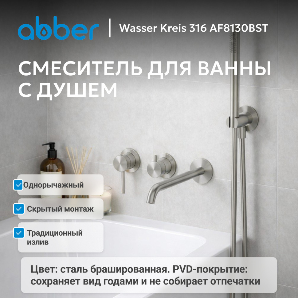 Смеситель ABBER Wasser Kreis 316 AF8130BST для ванны скрытого монтажа, брашированная сталь