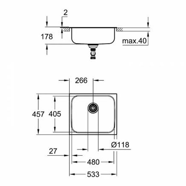 Мойка K200, с корзинчатым вентилем, нержавеющая сталь Grohe 31719SD0