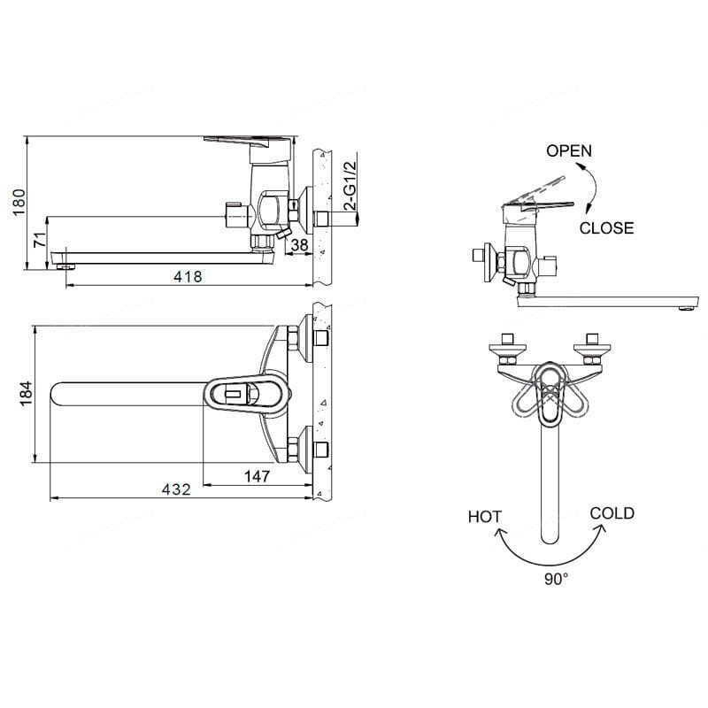 F6124182CP-02L-RUS BRAVAT LOOP Смеситель для ванны с длинным изливом (к/к 31)