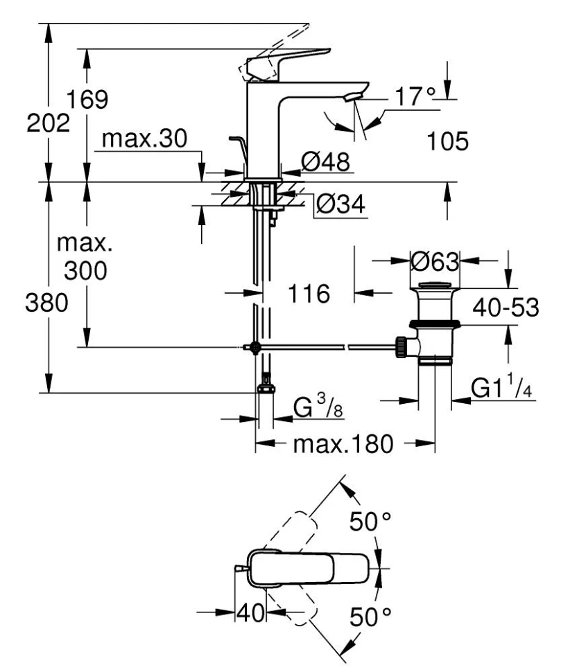 Смеситель однорычажный для раковины GROHE Cubeo, размер M, хром (1017490000)