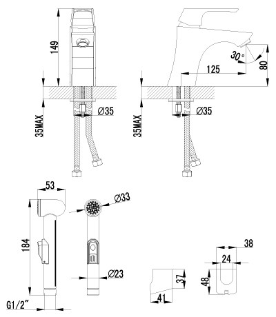LM4516C Юнит Смеситель для умывальника и биде, хром (к/к 6)