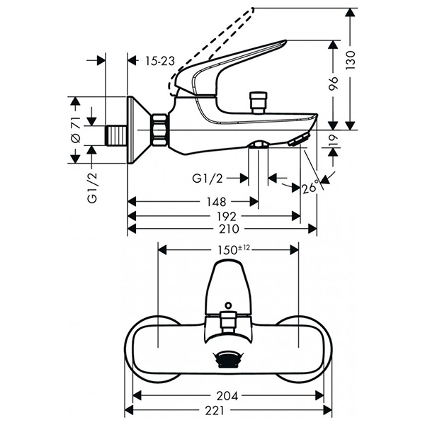 Смеситель для ванны c душем, хром Hansgrohe Novus 71040000