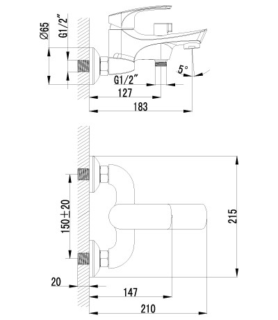 LM1712C плюс Шейп Смеситель для ванны с кор изливом, дивертор с кер.пласт.с аксесс хром (к/к 8)