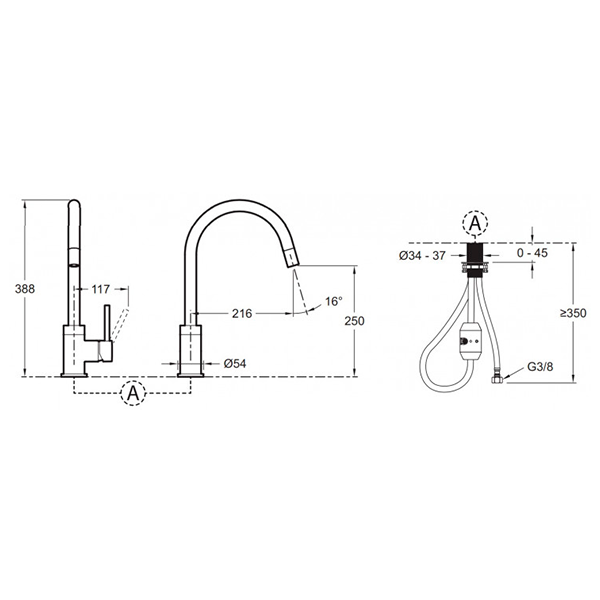 Смеситель для кухни, вытяжной излив, хром Jacob Delafon Edouard E23308-CP