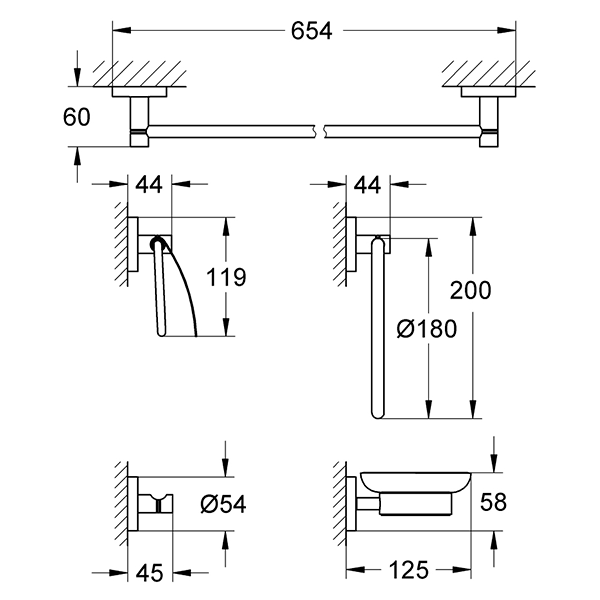 Набор аксессуаров, 5 предметов, хром Grohe Essentials 40344001